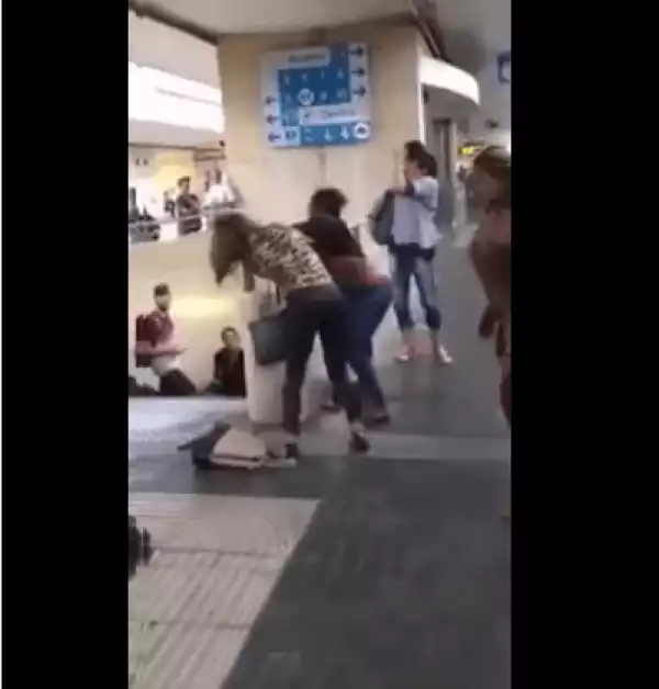 Two Benin girls allegedly fight over man at train station in Europe (WATCH)